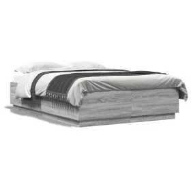 Sonoma gray wood bed frame with LED lights 150x200 cm by , Beds and slatted bases - Ref: Foro24-3209609, Price: 175,12 €, Dis...