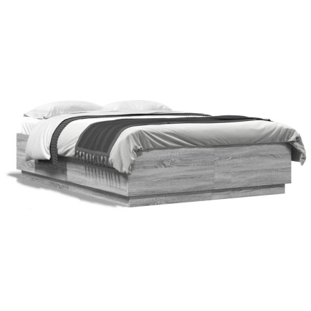 Sonoma gray wood bed frame with LED lights 150x200 cm by , Beds and slatted bases - Ref: Foro24-3209609, Price: 177,29 €, Dis...