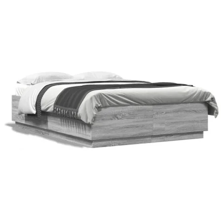 Sonoma gray wood bed frame with LED lights 150x200 cm by , Beds and slatted bases - Ref: Foro24-3209609, Price: 175,12 €, Dis...