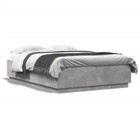 Concrete gray engineered wood bed frame 140x200cm by , Beds and slatted bases - Ref: Foro24-3209705, Price: 148,53 €, Discoun...