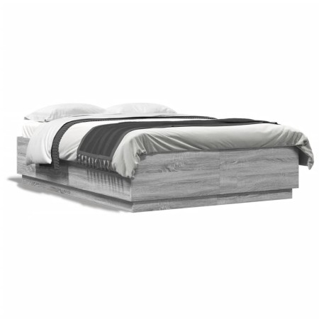 Sonoma-grauer Holzwerkstoff-Bettrahmen 140 x 200 cm von , Betten und Lattenroste - Ref: Foro24-3209707, Preis: 154,93 €, Raba...