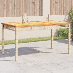Mesa de jardín ratán sintético madera acacia beige 140x80x75 cm