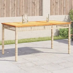 Synthetic rattan garden table beige acacia wood 140x80x75 cm by , Garden tables - Ref: Foro24-366278, Price: 171,43 €, Discou...