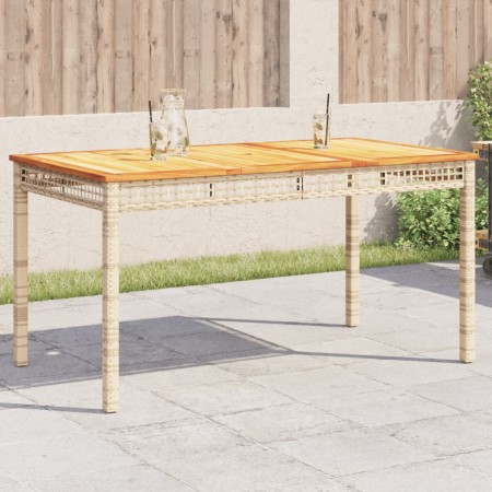 Synthetic rattan garden table beige acacia wood 140x80x75 cm by , Garden tables - Ref: Foro24-366278, Price: 140,92 €, Discou...