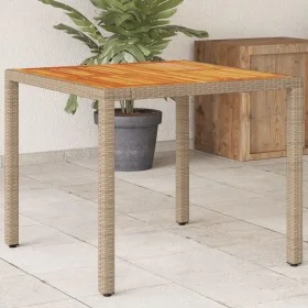 Gartentisch aus PE-Rattan und beigem Akazienholz, 90 x 90 x 75 cm von , Gartentische - Ref: Foro24-368124, Preis: 112,63 €, R...