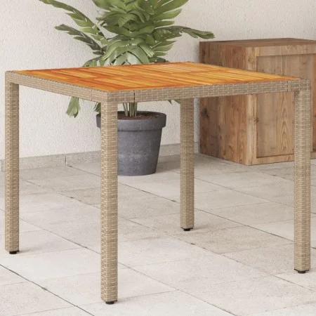 Mesa de jardín de ratán PE y madera acacia beige 90x90x75 cm de , Mesas de jardín - Ref: Foro24-368124, Precio: 112,60 €, Des...