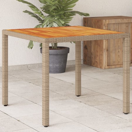 Mesa de jardín de ratán PE y madera acacia beige 90x90x75 cm de , Mesas de jardín - Ref: Foro24-368124, Precio: 125,79 €, Des...