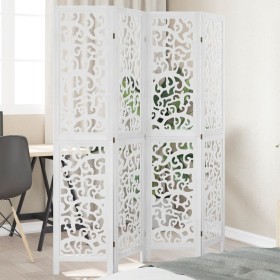 Biombo separador de 4 paneles madera maciza Paulownia blanco de , Divisores de ambientes - Ref: Foro24-358738, Precio: 114,09...