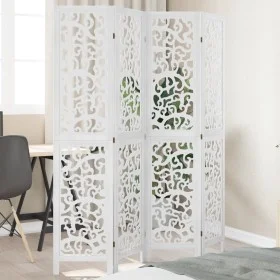 Biombo separador de 4 paneles madera maciza Paulownia blanco de , Divisores de ambientes - Ref: Foro24-358738, Precio: 107,17...