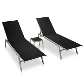 Sun loungers with tables 2 units steel and black textilene by vidaXL, Loungers - Ref: Foro24-48012, Price: 174,40 €, Discount: %