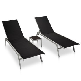 Tumbonas con mesitas 2 uds acero y textileno negro de vidaXL, Tumbonas - Ref: Foro24-48012, Precio: 180,39 €, Descuento: %