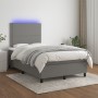 Box spring bed with mattress and LED dark brown fabric 120x190 cm by , Beds and slatted bases - Ref: Foro24-3270191, Price: 3...