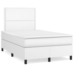 Cama box spring colchón y LED cuero sintético blanco 120x190 cm