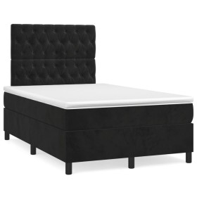 Cama box spring con colchón y LED terciopelo negro 120x190 cm