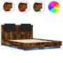 Estructura cama con cabecero luces LED roble ahumado 120x190 cm de , Camas y somieres - Ref: Foro24-3210056, Precio: 178,79 €...
