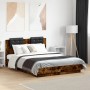 Estructura cama con cabecero luces LED roble ahumado 120x190 cm de , Camas y somieres - Ref: Foro24-3210056, Precio: 178,79 €...