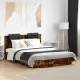 Estructura cama con cabecero luces LED roble ahumado 120x190 cm de , Camas y somieres - Ref: Foro24-3210056, Precio: 176,81 €...