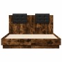 Estructura cama con cabecero luces LED roble ahumado 120x190 cm de , Camas y somieres - Ref: Foro24-3210056, Precio: 178,79 €...