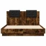 Estructura cama con cabecero luces LED roble ahumado 120x190 cm de , Camas y somieres - Ref: Foro24-3210056, Precio: 176,81 €...