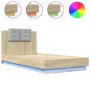 Bed frame headboard LED lights Sonoma oak 90x190 cm by , Beds and slatted bases - Ref: Foro24-3210061, Price: 161,85 €, Disco...