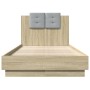 Bed frame headboard LED lights Sonoma oak 90x190 cm by , Beds and slatted bases - Ref: Foro24-3210061, Price: 161,85 €, Disco...