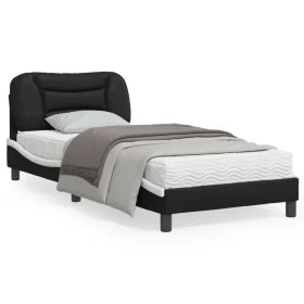 Bed frame with LED synthetic leather black white 80x200 cm by , Beds and slatted bases - Ref: Foro24-3213897, Price: 133,80 €...