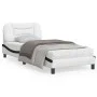 Bed frame with LED black white synthetic leather 90x200 cm by , Beds and slatted bases - Ref: Foro24-3213912, Price: 174,07 €...