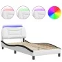 Bed frame with LED black white synthetic leather 90x200 cm by , Beds and slatted bases - Ref: Foro24-3213912, Price: 174,07 €...