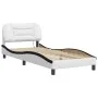 Bed frame with LED black white synthetic leather 90x200 cm by , Beds and slatted bases - Ref: Foro24-3213912, Price: 174,07 €...