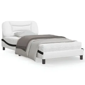 Bed frame with LED black white synthetic leather 100x200 cm by , Beds and slatted bases - Ref: Foro24-3213919, Price: 160,83 ...