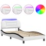 Bed frame with LED black white synthetic leather 100x200 cm by , Beds and slatted bases - Ref: Foro24-3213919, Price: 163,08 ...