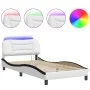 Bed frame with LED black white synthetic leather 100x200 cm by , Beds and slatted bases - Ref: Foro24-3213919, Price: 160,83 ...