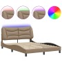 Bed frame with LED cappuccino synthetic leather 140x190 cm by , Beds and slatted bases - Ref: Foro24-3213931, Price: 227,83 €...
