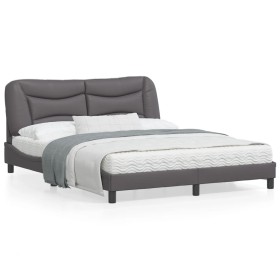 Estructura de cama con luces LED cuero PE gris 160x200 cm de , Camas y somieres - Ref: Foro24-3213944, Precio: 249,18 €, Desc...