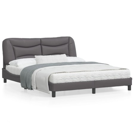 Bed frame with LED lights gray PE leather 160x200 cm by , Beds and slatted bases - Ref: Foro24-3213944, Price: 264,14 €, Disc...