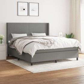 Cama box spring con colchón tela gris oscuro 180x200 cm