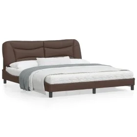 Bed frame with LED light brown synthetic leather 180x200cm by , Beds and slatted bases - Ref: Foro24-3213950, Price: 273,94 €...
