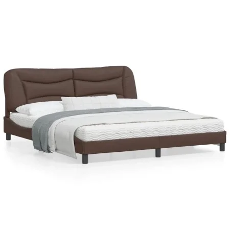Bed frame with LED light brown synthetic leather 180x200cm by , Beds and slatted bases - Ref: Foro24-3213950, Price: 273,94 €...