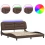 Bed frame with LED light brown synthetic leather 180x200cm by , Beds and slatted bases - Ref: Foro24-3213950, Price: 273,94 €...