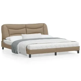 Bed frame with LED light cappuccino PE leather 180x200 cm by , Beds and slatted bases - Ref: Foro24-3213952, Price: 263,70 €,...