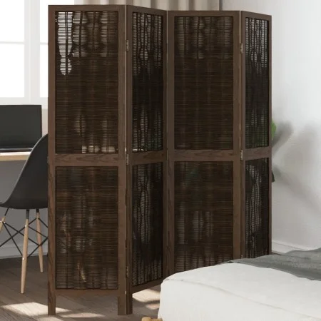 Dark brown paulownia wood 4-panel dividing screen by , Room dividers - Ref: Foro24-358657, Price: 100,32 €, Discount: %