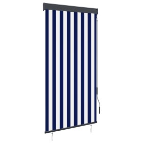 Estor enrollable de exterior azul y blanco 80x250 cm