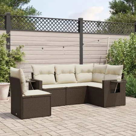 Set comedor de jardín 5 piezas y cojines ratán sintético marrón de , Conjuntos de jardín - Ref: Foro24-3220172, Precio: 358,4...