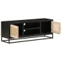 Solid mango wood and black iron TV cabinet 110x30x40 cm by , CD and DVD storage - Ref: Foro24-372002, Price: 140,43 €, Discou...