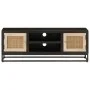 Solid mango wood and black iron TV cabinet 110x30x40 cm by , CD and DVD storage - Ref: Foro24-372002, Price: 140,43 €, Discou...