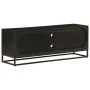 Solid mango wood and black iron TV cabinet 110x30x40 cm by , CD and DVD storage - Ref: Foro24-372002, Price: 140,43 €, Discou...