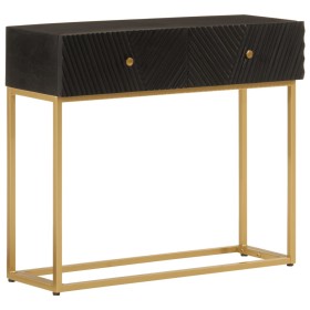 Solid mango wood and black iron console table 90x30x76 cm by , Side tables - Ref: Foro24-372028, Price: 191,18 €, Discount: %