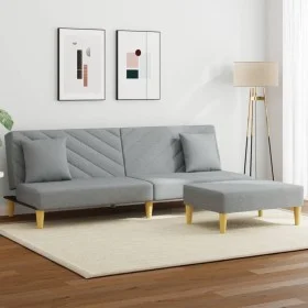 2-seater sofa bed with pillows and stool in light gray fabric by , Sofas - Ref: Foro24-3216255, Price: 312,57 €, Discount: %