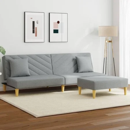 2-seater sofa bed with pillows and stool in light gray fabric by , Sofas - Ref: Foro24-3216255, Price: 312,57 €, Discount: %