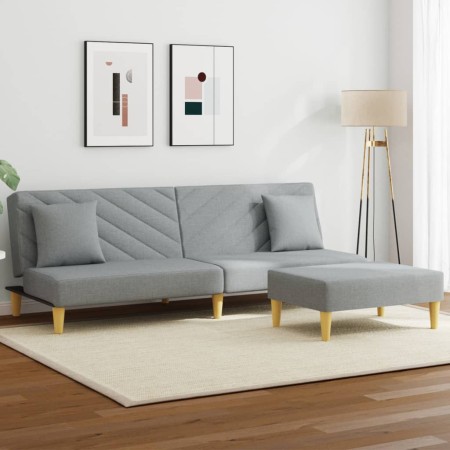 2-Sitzer-Schlafsofa mit Kissen und Hocker aus hellgrauem Stoff von , Sofas - Ref: Foro24-3216255, Preis: 300,84 €, Rabatt: %